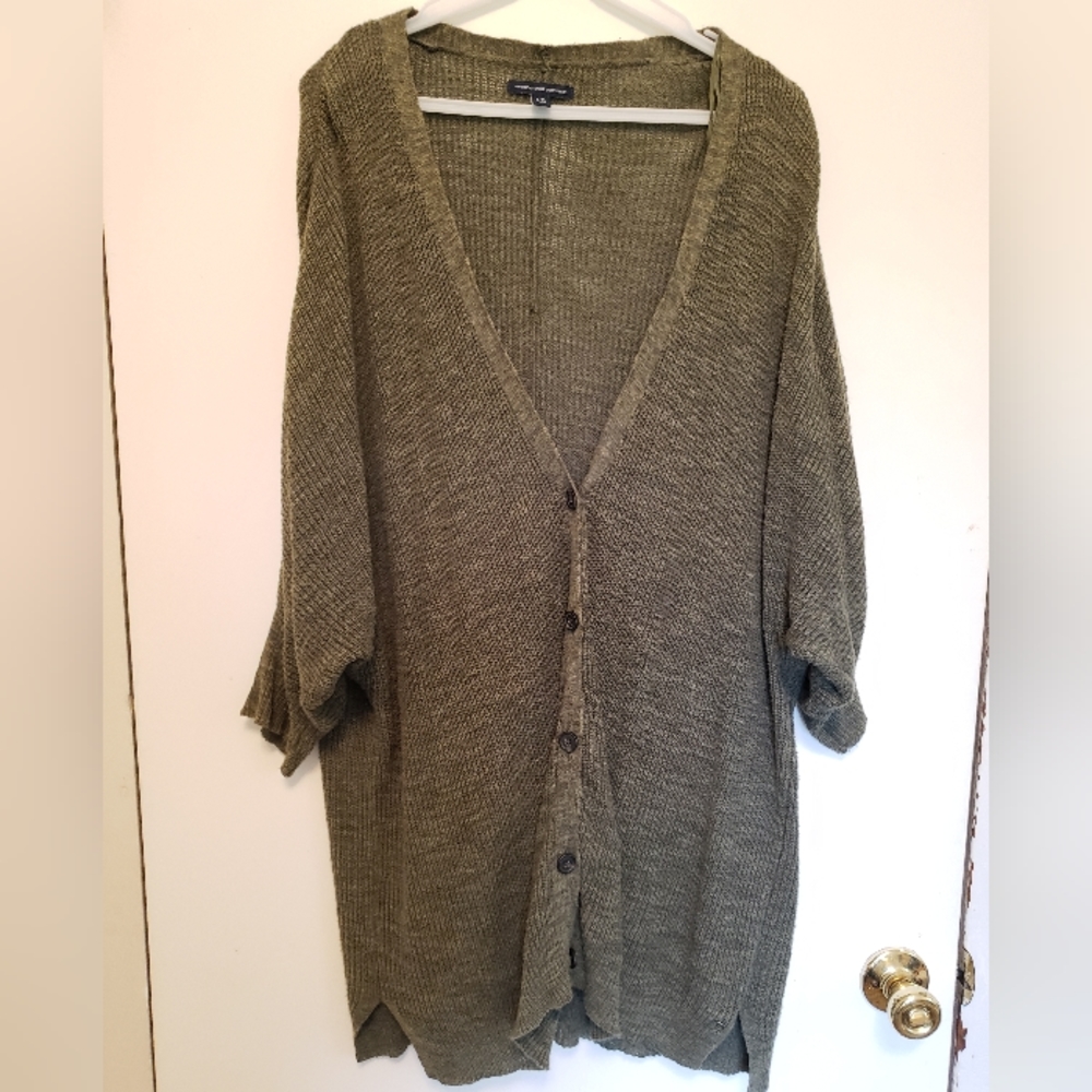 Olive knitted quarter sleeve cardigan, long length